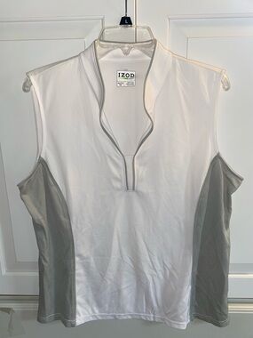Izod White Sleeveless Golf Polo with Gray Side Panels